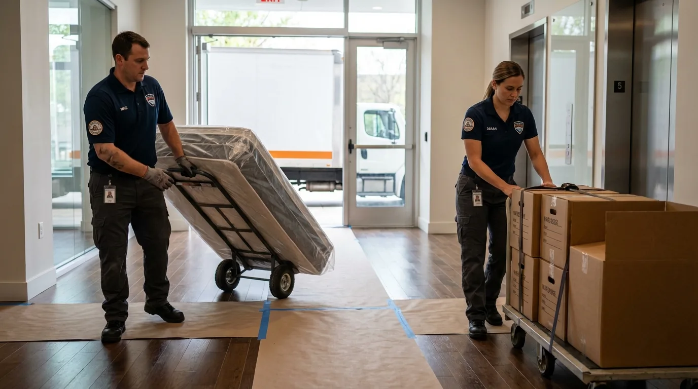 Professional apartment movers loading elevator in Elkton, KY