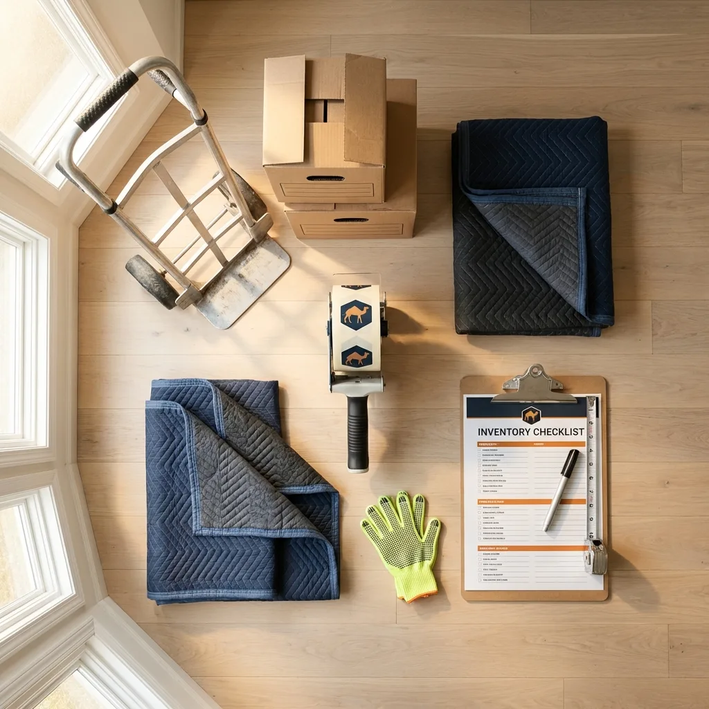 Professional moving supplies and packing materials layout for Elkton residential relocations